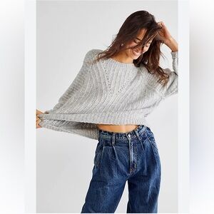 Free People Carter Pullover Heather Gray Chunky Knit Sweater Oversized SMALL